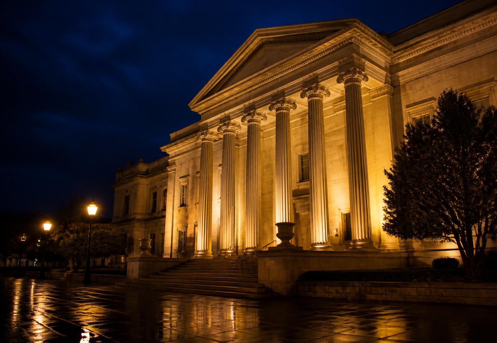Courthouse lit at night